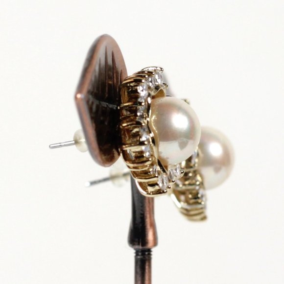 Sterling Silver 925 Faux Pearl CZ Starburst Gold Plated Earrings Signed PAJ - Picture 3 of 7